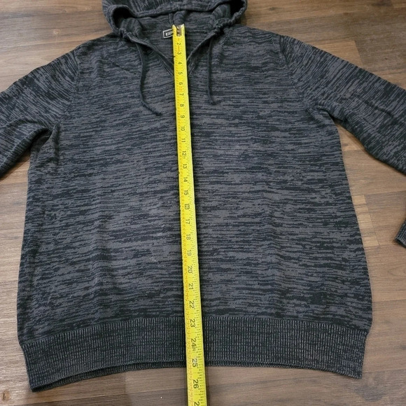 Express Sweater Pullover Striped Knit Hoodie Mens Grey Black Cotton Size Medium - Picture 5 of 7
